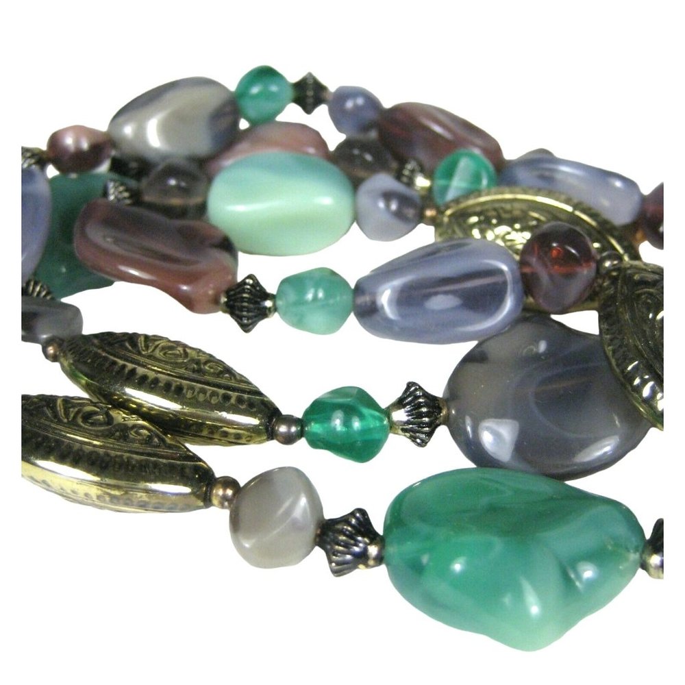Faux Stone Plastic Beaded Necklace 26 In Women Jewelry Goldtone Strand Green